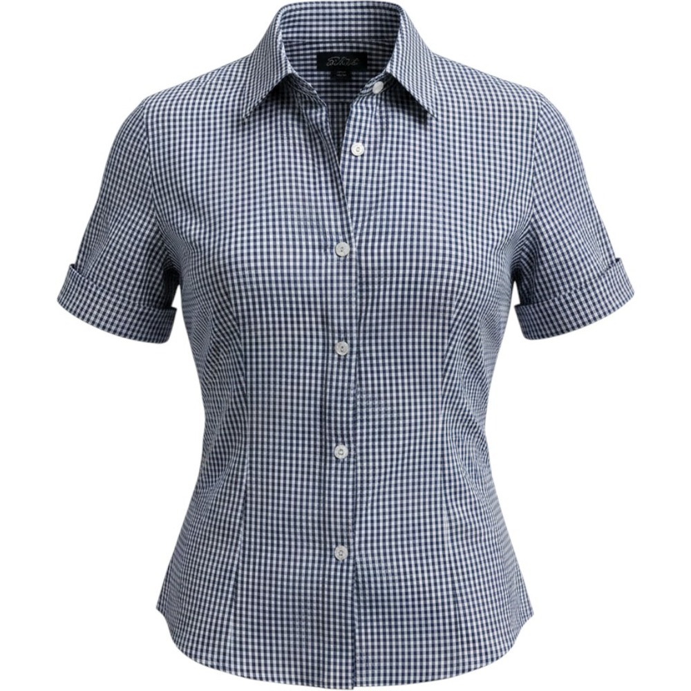 Nautica Womens Navy Preppy White Gingham Short Sleeve Fisherman Shirt Size 8